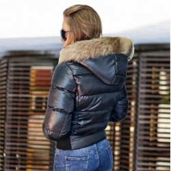 Дамско яке с естествен пух, City Angels Jeans, Черно, 6851